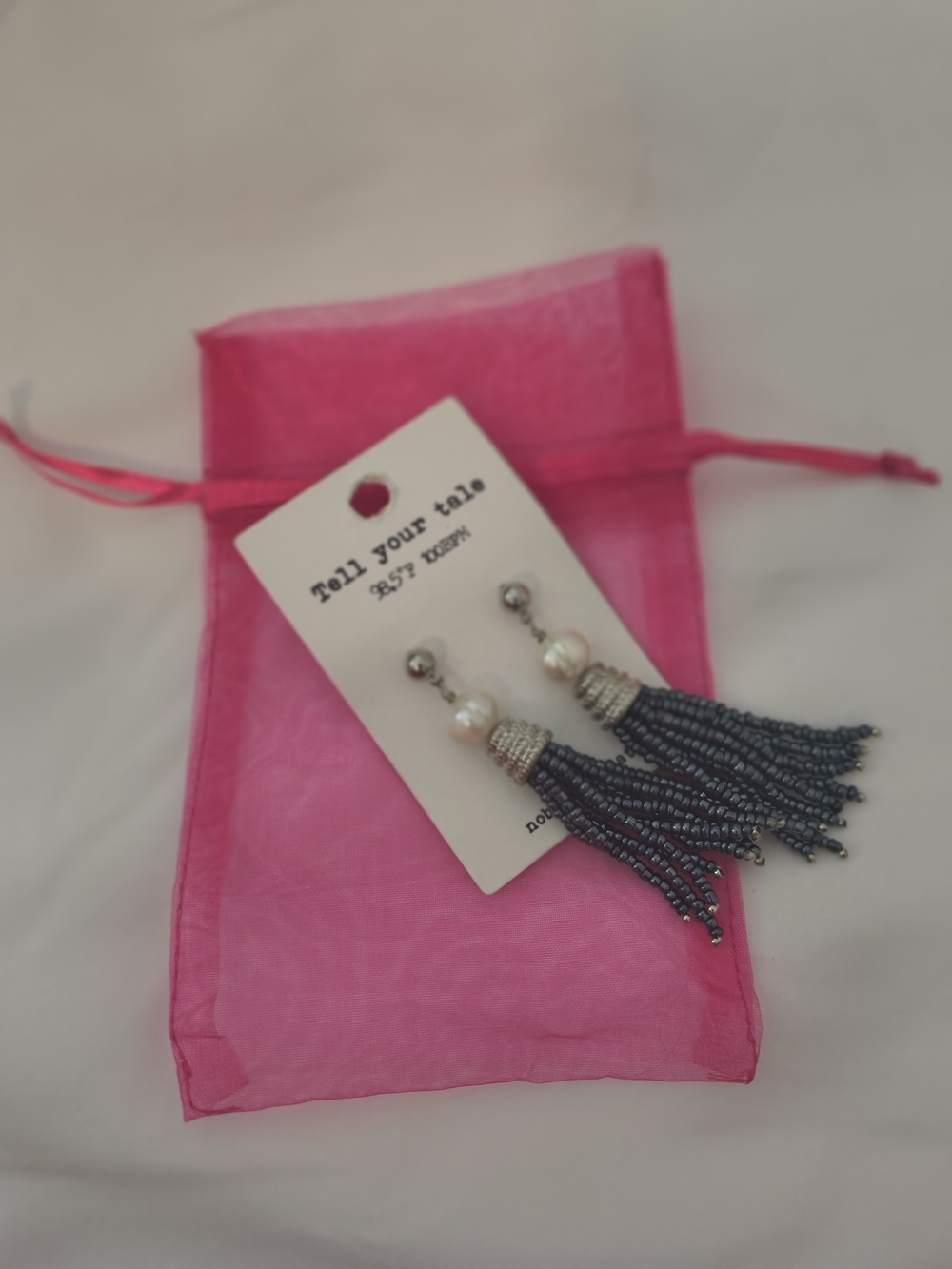 Navy Beaded Tassel Earrings with Pearls